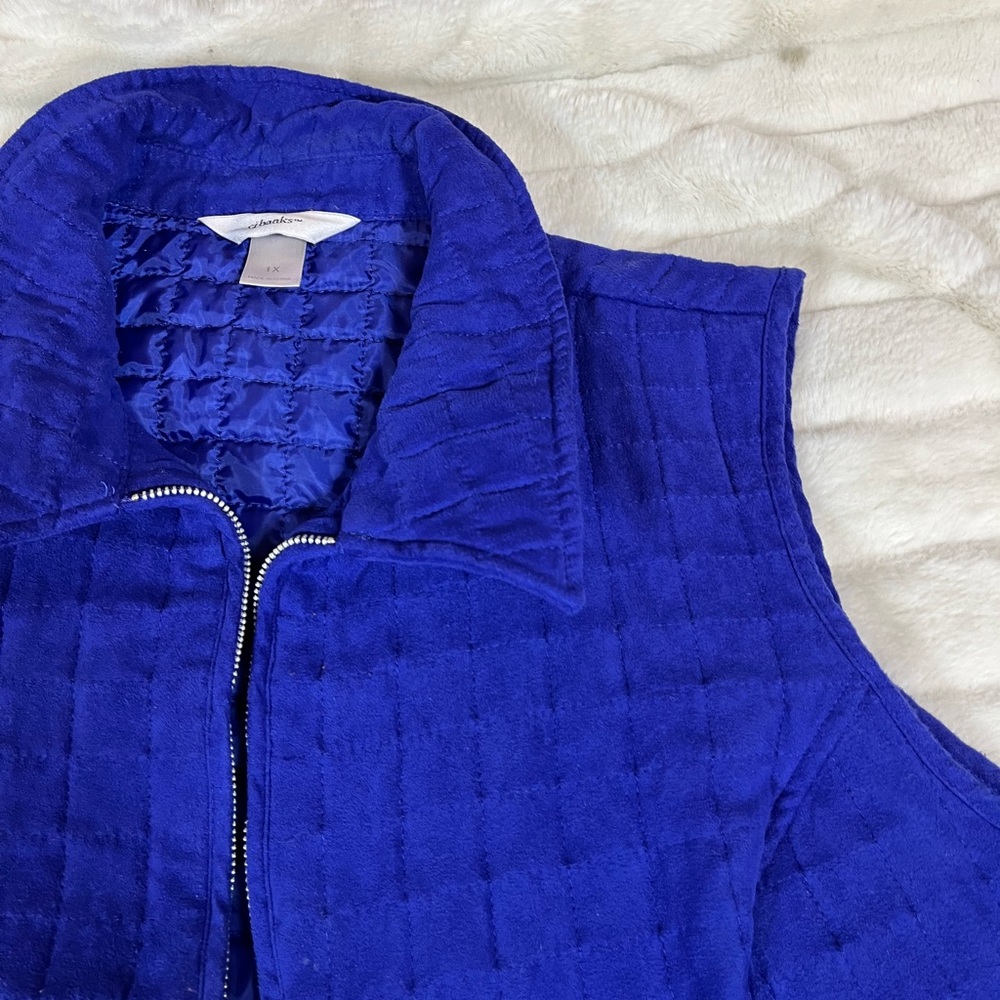 CJ Banks 1X Indigo Blue Purple Faux Suede Quilted Full Zip Vest Outdoor Fall